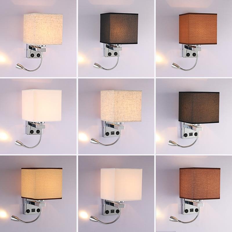 modern led wall lamps with switch usb reading lights fabric art retro home light study bedroom hotel bedside wall light