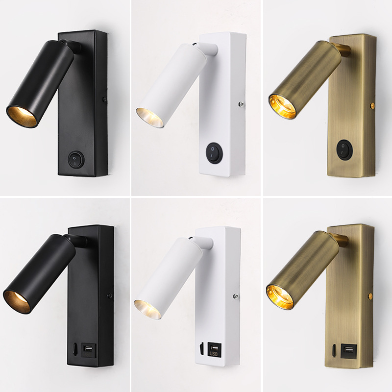 modern led wall lamp iron embedded and rotatable reading light bedroom bedside study indoor decorative lighting fixture