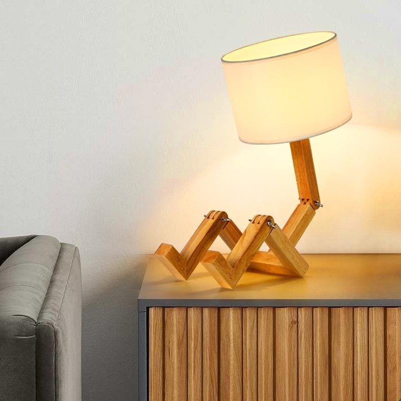 wooden robot shape creative table lamp indoor study fashion reading desk lamp nordic modern desktop decorative night light
