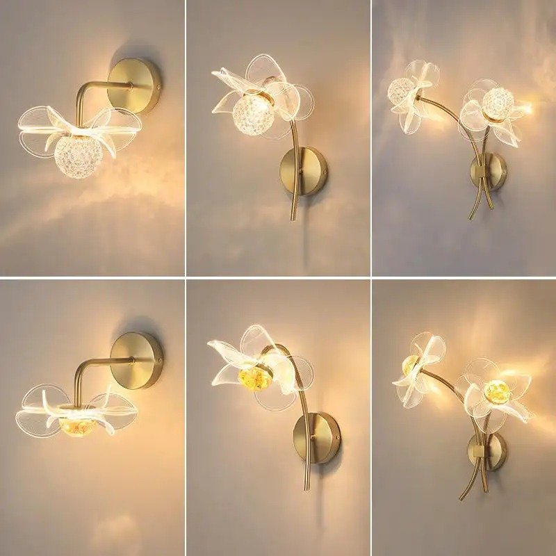 flower led wall lamps for living room bedroom bedside sconce light modern hallway restaurant background decoration lighting deco