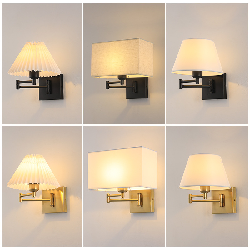 creative new led swing arm wall lamp fabric lampshade hotel study bedroom bedside atmosphere lighting lamps