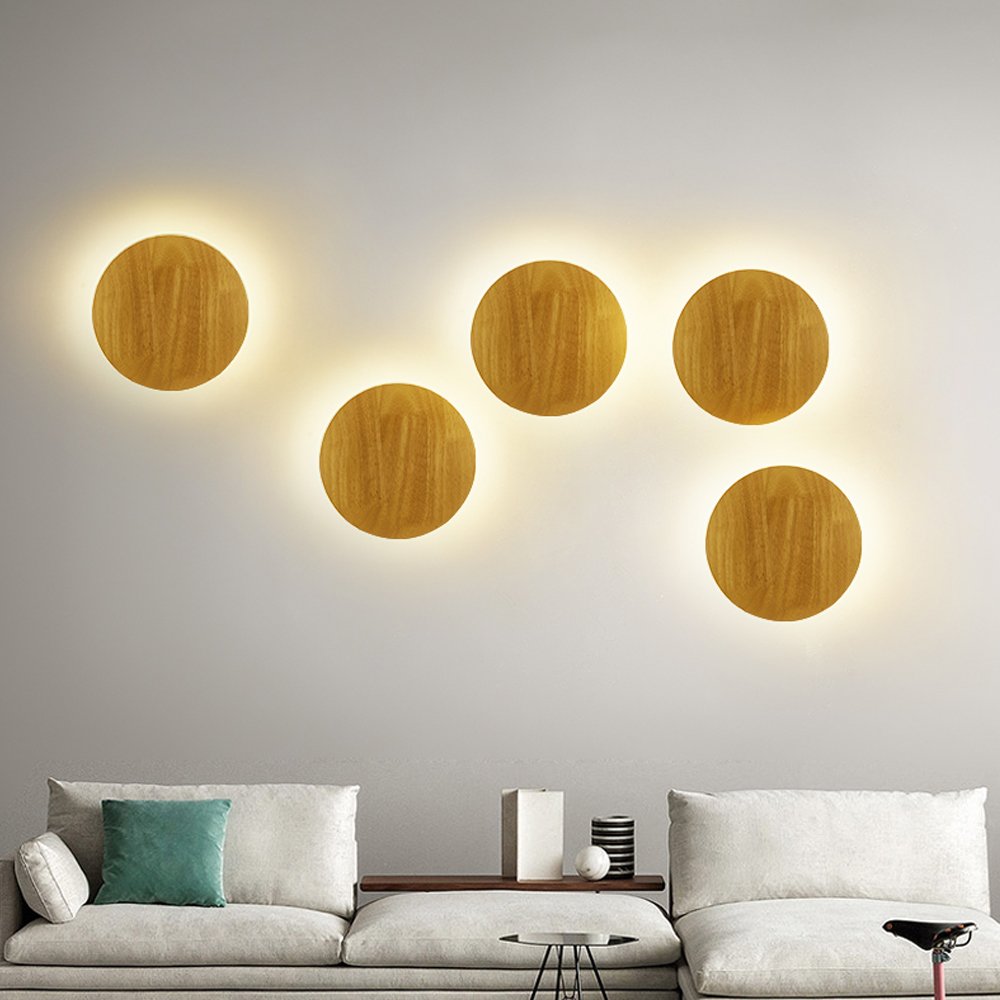 nordic led wall light modern original led circular wooden wall light personalized bedside bedroom staircase wall hanging light